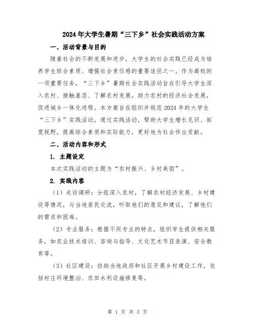 2024年大学生暑期“三下乡”社会实践活动方案