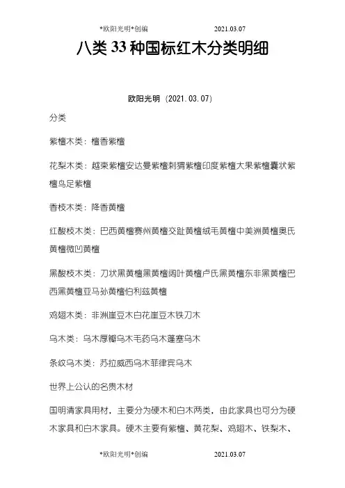 2021年八类33种国标红木分类明细