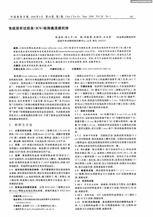免疫层析试纸条(ICS)检测禽流感抗体