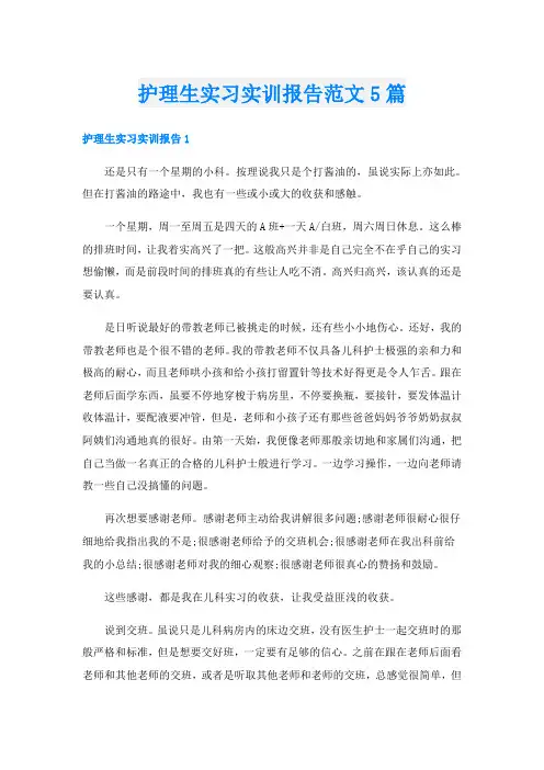 护理生实习实训报告范文5篇