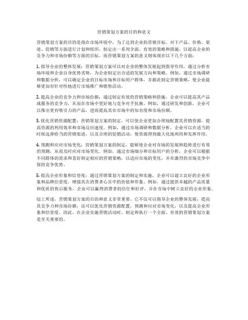 营销策划方案的目的和意义