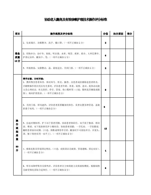 协助老人翻身及有效咳嗽护理技术操作评分标准