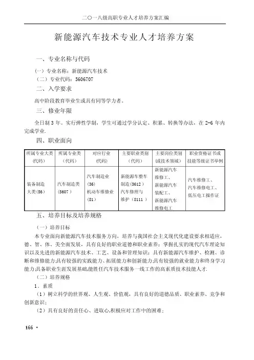 新能源汽车技术专业人才培养方案
