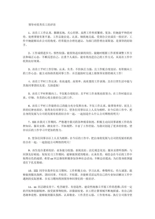 领导对优秀员工的评语