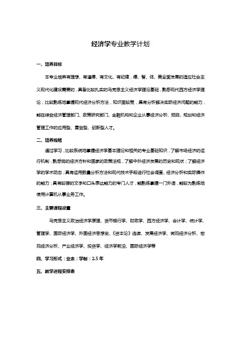 经济学专业教学计划