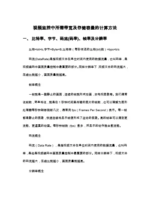 视频监控带宽及存储容量的计算