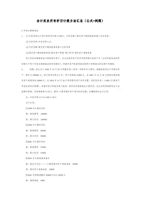 会计实务所有折旧计提方法汇总(公式+例题)
