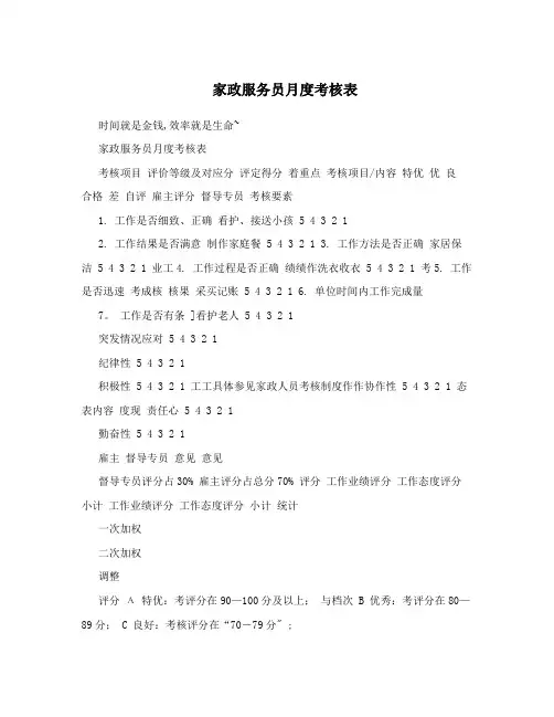 家政服务员月度考核表