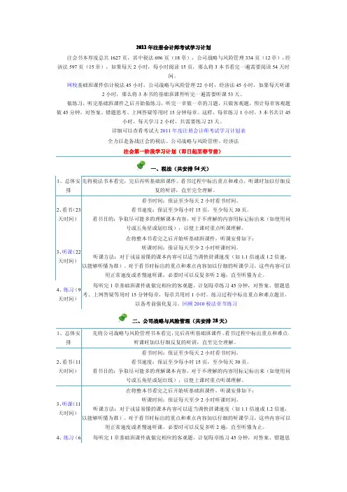 2011注会考试计划表