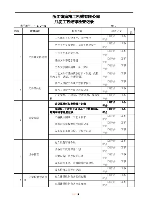 工艺纪律执行情况检查记录