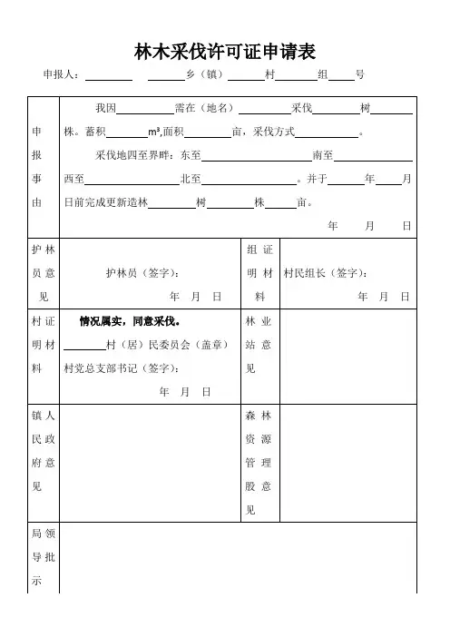 林木采伐许可证申请表(样表)