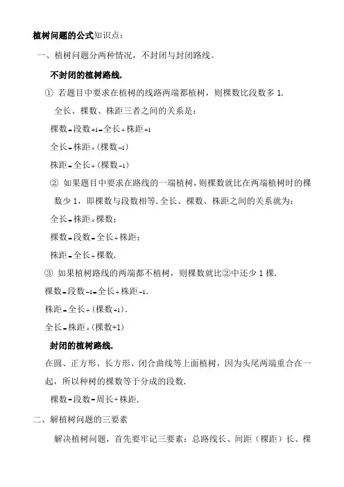 植树问题的公式知识点