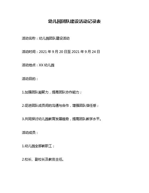幼儿园团队建设活动记录表
