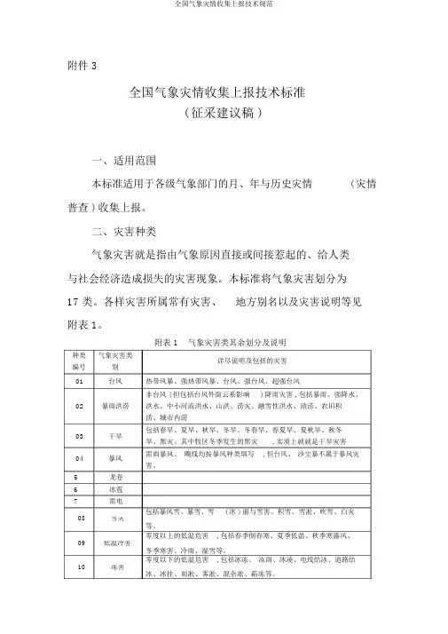 全国气象灾情收集上报技术规范