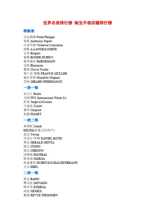 世界名表排行榜 淘宝手表店铺排行榜