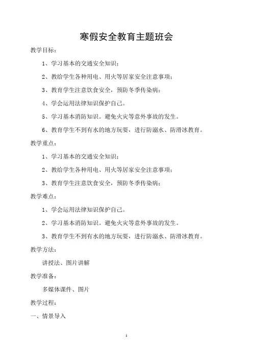 寒假安全教育主题班会教案