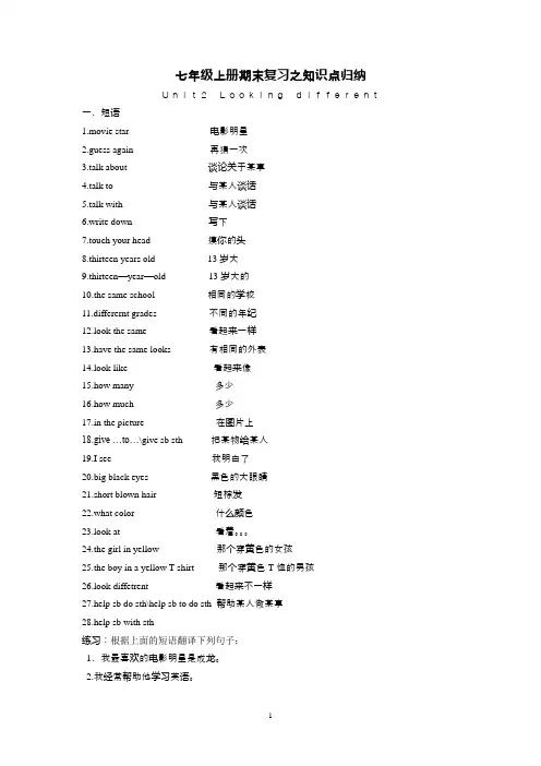仁爱版初中英语七年级上册UNIT2知识点