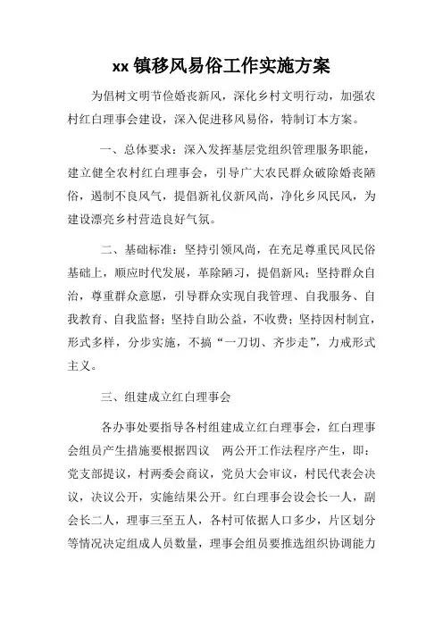 镇移风易俗工作实施方案