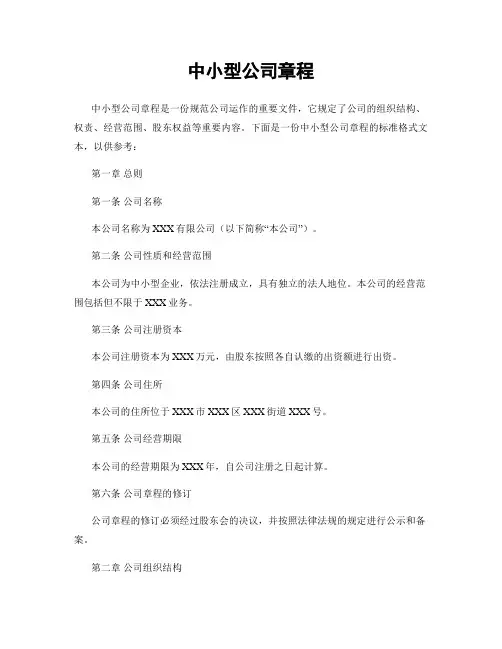 中小型公司章程