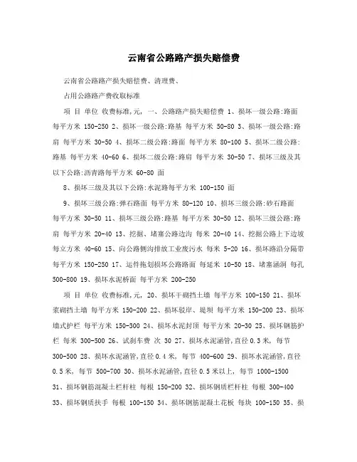 云南省公路路产损失赔偿费