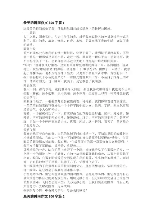 最美的瞬间作文800字记叙文初一