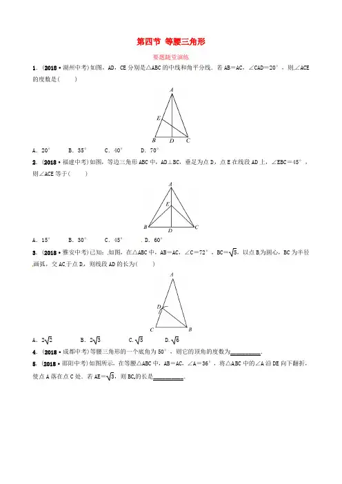 (东营专版)2019年中考数学复习 第四章 几何初步与三角形 第四节 等腰三角形要题随堂演练