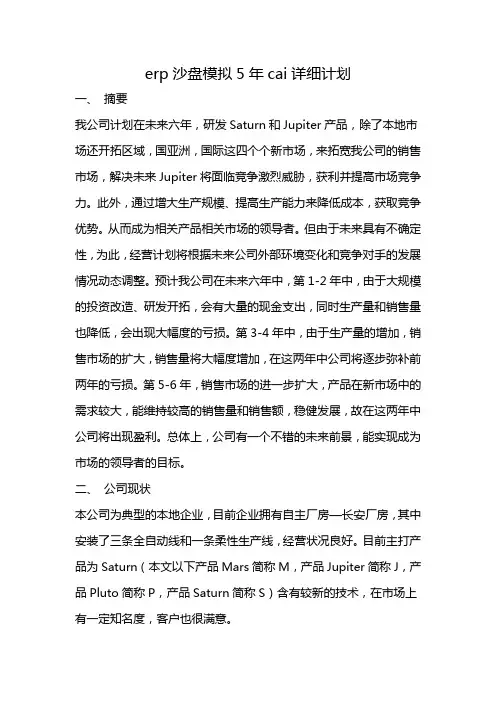 erp沙盘模拟5年cai详细计划