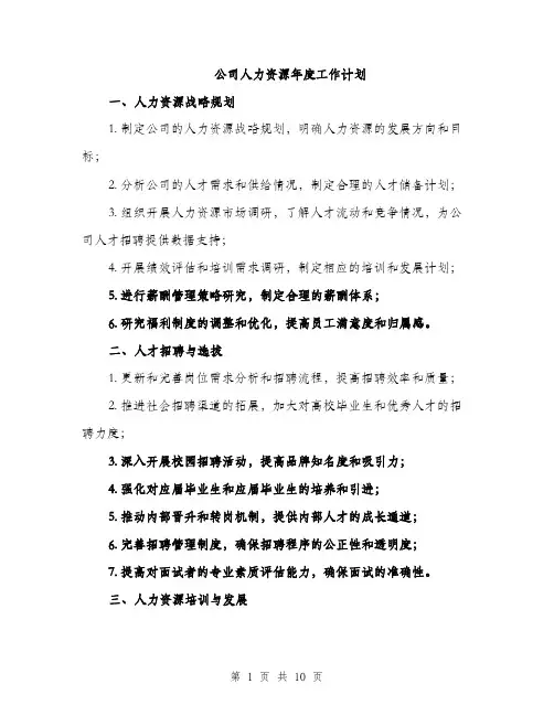 公司人力资源年度工作计划（三篇）