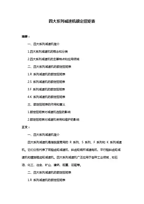 四大系列减速机额定扭矩表