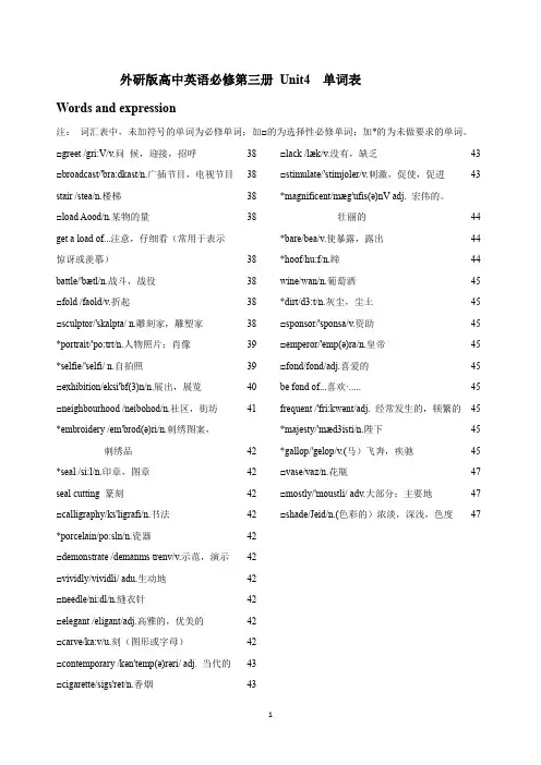 最新外研版高中英语必修三Unit4Amazing art单词表