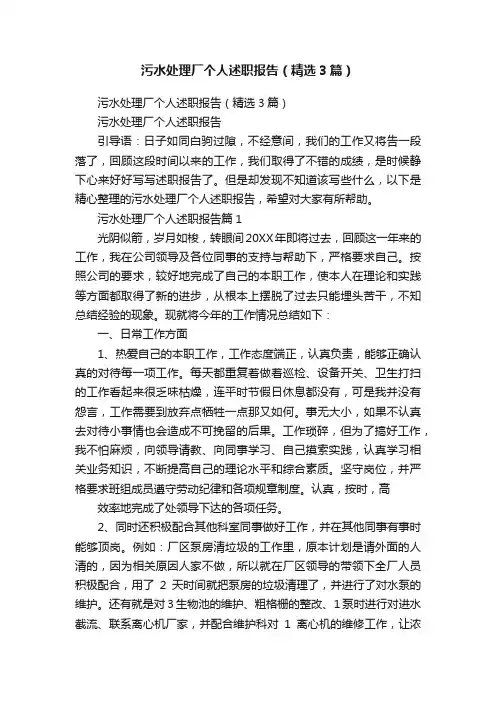 污水处理厂个人述职报告（精选3篇）