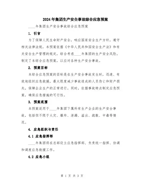 2024年集团生产安全事故综合应急预案