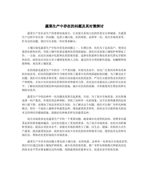 蔬菜生产中存在的问题及其对策探讨