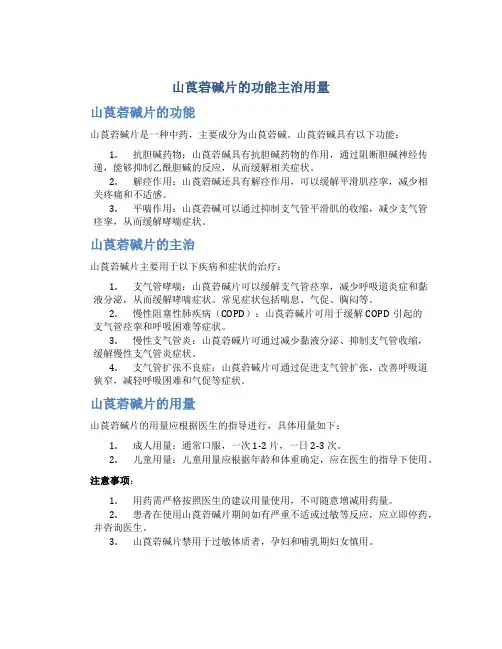 山莨菪碱片的功能主治用量