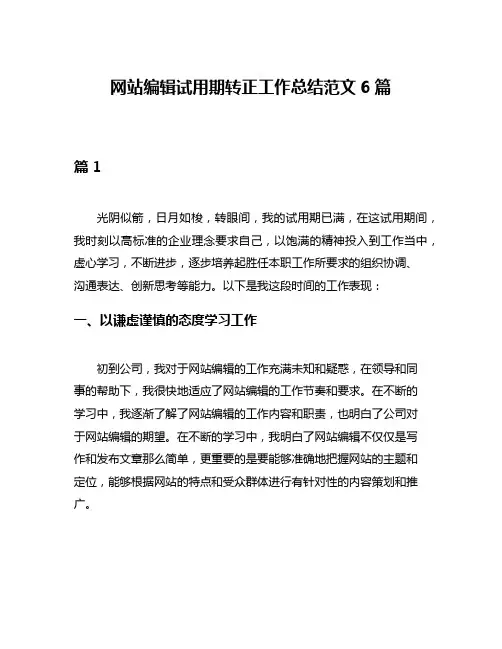 网站编辑试用期转正工作总结范文6篇