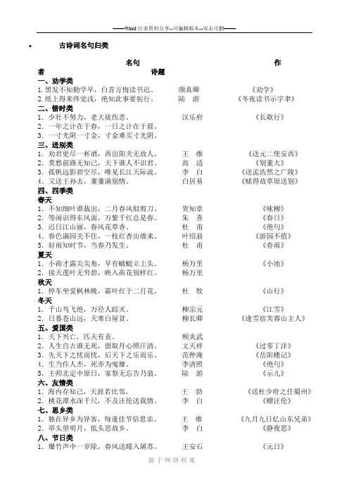 古诗词名句归类大全