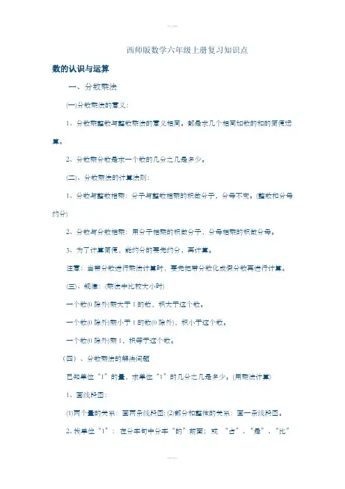 西师版数学六年级上册复习知识点