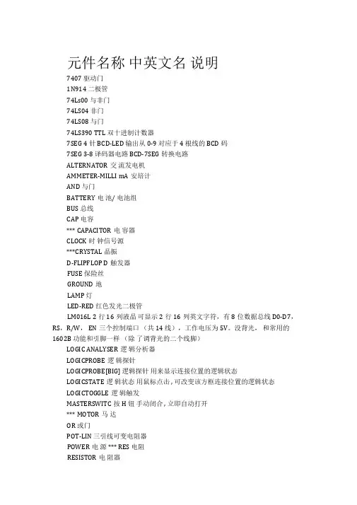 proteus元件名称对照表