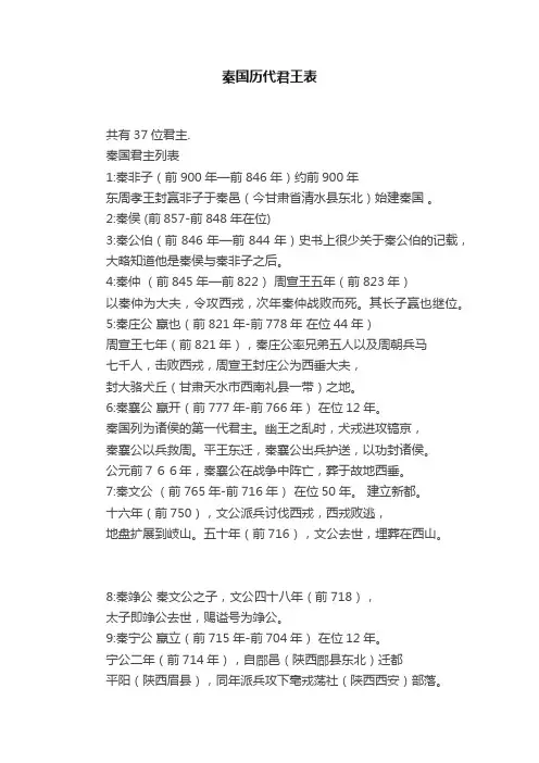 秦国历代君王表