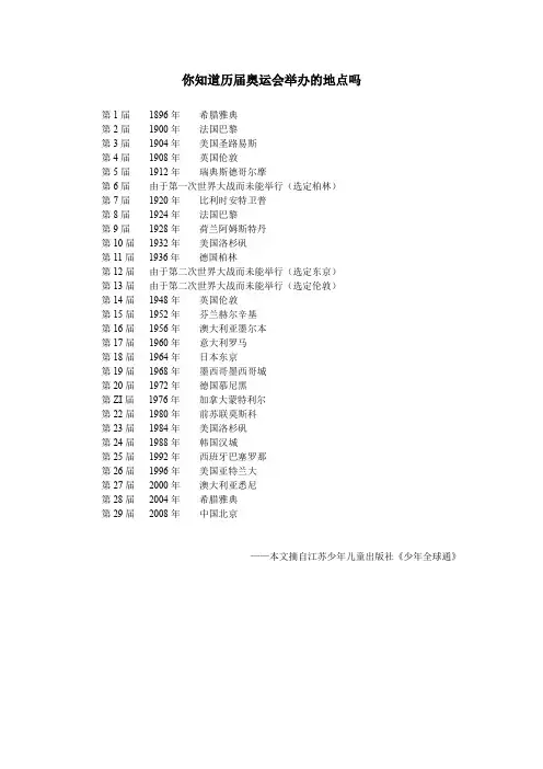 你知道历届奥运会举办的地点吗