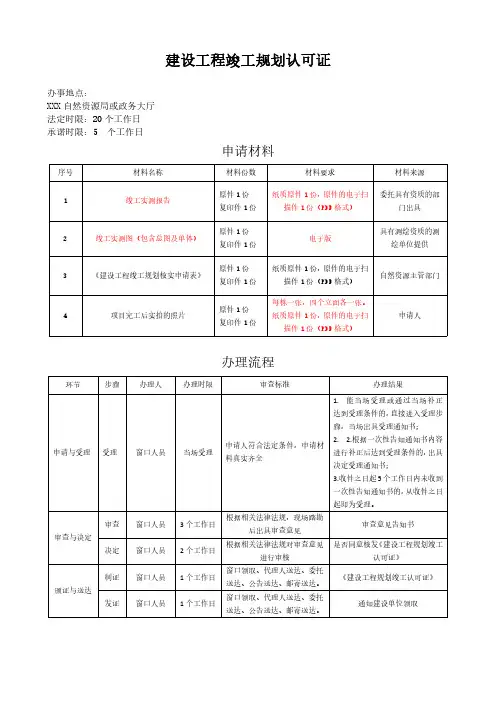 建设工程竣工规划认可证办事流程及所需材料
