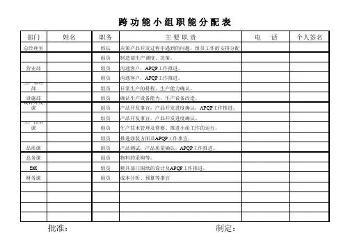 跨部门小组职能分配表