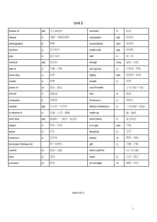 九年级英语上册Unit5Artworld单词以及词汇默写(新版)牛津版