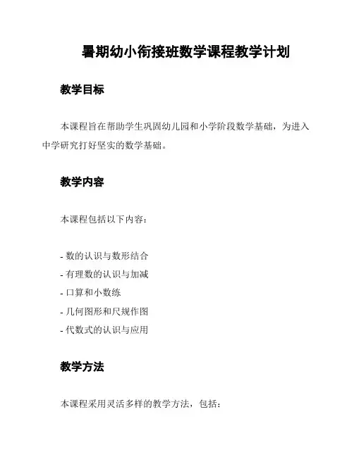 暑期幼小衔接班数学课程教学计划