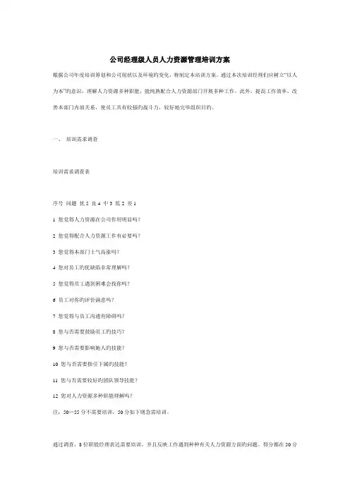 公司经理级人员人力资源管理培训专题方案