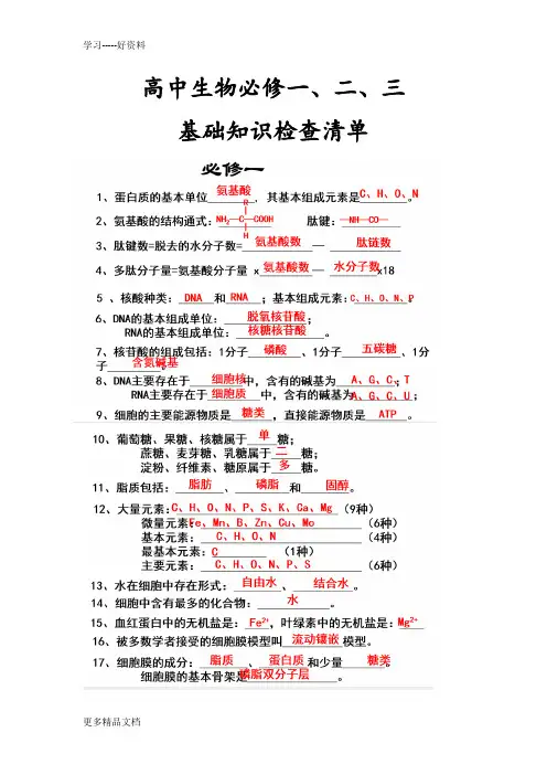 高中生物会考知识点总结资料(便于背诵)汇编