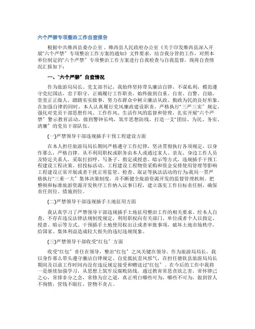 六个严禁专项整治工作自查报告