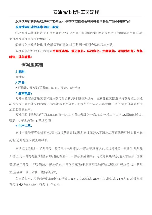 石油炼化常用的七种工艺流程