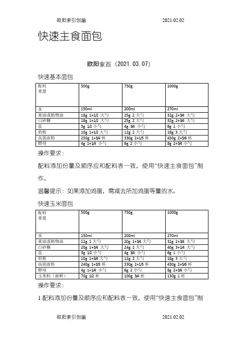 美的面包机食谱 电子版-美的面包机 食谱之欧阳索引创编
