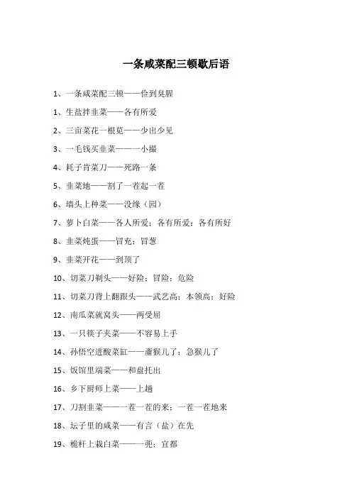 一条咸菜配三顿歇后语